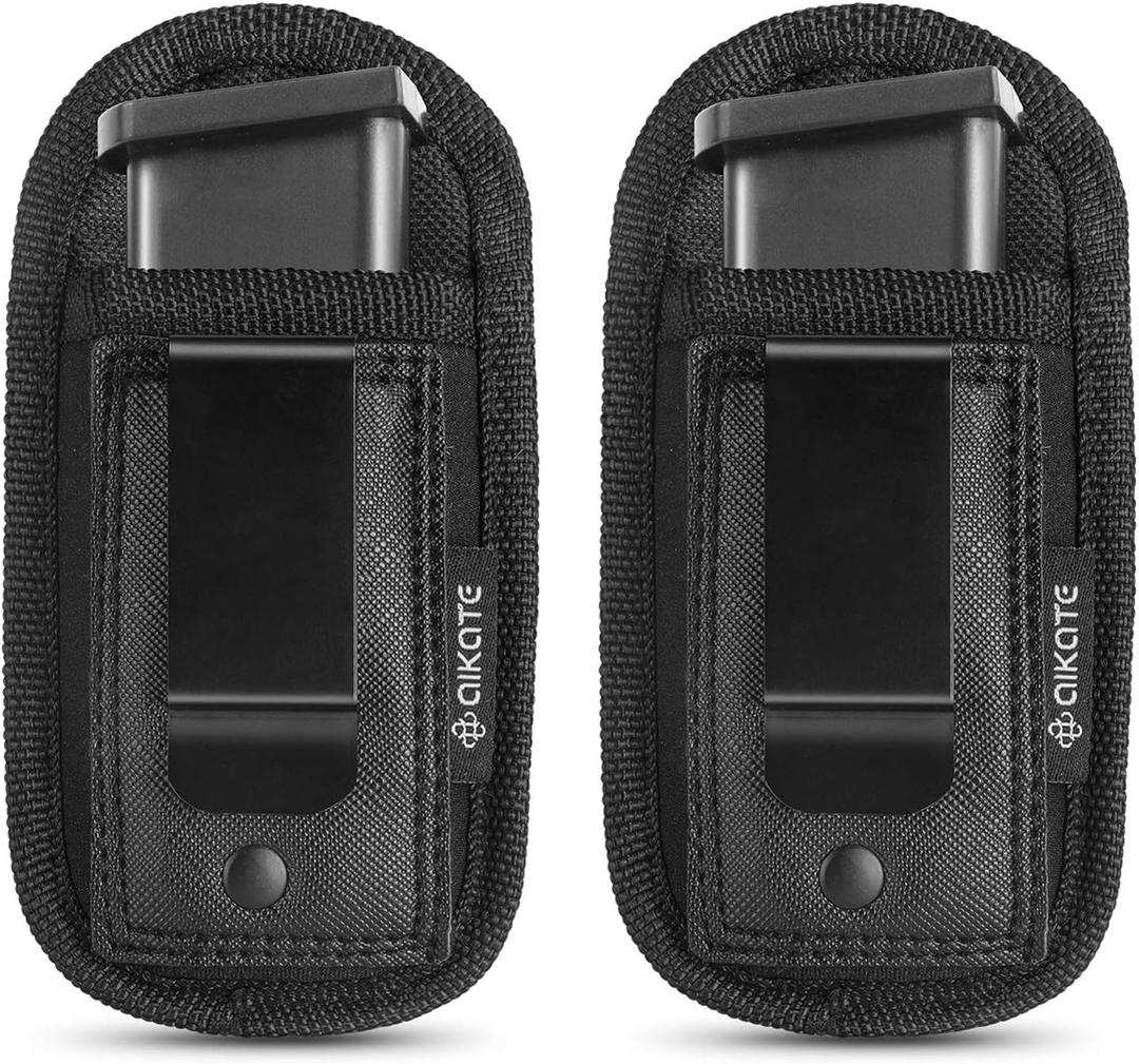 2 Pack Universal Magazine IWB Pouch Concealed Carry 9mm .40 .45 .380 .357, Mag Holster for S&W M&P Sig Sauer Ruger Glock, Handgun Ammo Gun Ammunition Holsters