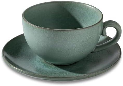 Cup and Saucer Set Turquoise Ceramic Cappuccino Mug Set of 1- oz Microwave and Dishwasher Safe, Perfect For Tea, Espresso, Latte - Porcelain Mugs for Kitchen or Cafe