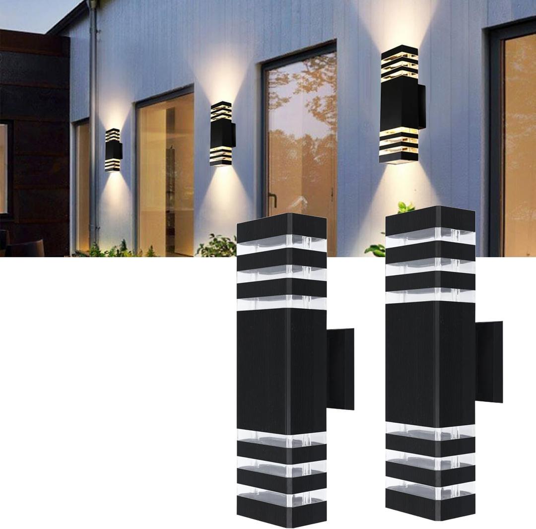 2Pack 15inch LED Square Up & Down Wall Lights,14W Outdoor Wall Light 4000K Day White Aluminum Body Waterproof IP65 LED Exterior Light Fixtures Wall Mount for House Patio Garage Garden.