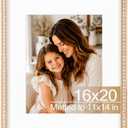 Solid Wood 16x20 Picture Frame Beaded Frame with 11x14 Mat, Rustic Vintage 16 by 20 Photo Frame Matted with Plexiglass for Wall Display, Rustic White