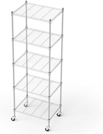 FUXRYTH Garage Shelving with Wheels, 5 Tier Shelving Unit and Adjustable Feet, 865 lb High Capacity Rolling Storage Shelf for Kitchen, Office, Dining Room, Garage(23.6"x 17.7"x 72"), Chrome