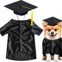 Dog Graduation Cap Gown Set 2026, Adjustable Washable Pet Graduation Outfit for Small Medium Dogs,with Cap Tassel, Glasses & Scroll, Dog Graduation Outfits Gifts (Black, Small)