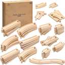 SainSmart Jr. Premium Wooden Train Track Set | 52-Piece Expandable 18FT Wood Railway System | Thomas & Brio Compatible with Storage Box | Ideal Gift for Kids 3-7