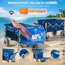 Navatiee 260L Beach Wagon with Extended Tailgate, 440lbs Heavy Duty Beach Cart with 9 Big Balloon Wheels for Sand, Collapsible Folding Wagon with Side Pocket for Outdoor, Blue
