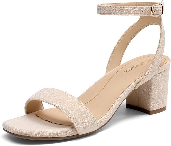 DREAM PAIRS Women's Open Toe Ankle Strap Low Block Chunky Heels Sandals Party Dress Pumps Shoes, Size 9.6 