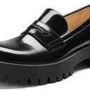 Women‘s Chunky Penny Loafers, Platform Lug Sole Slip On Business Casual Shoes, Patent Leather Comfortable Work Dressy Ladies Loafers