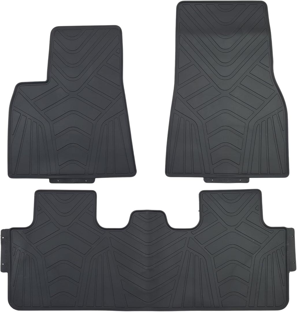 Custom-fit for 2020-2024 Tesla Model Y Premium All-Weather Rubber Floor Mats and Liners Front and 2nd Row Heavy Duty Set (Black)