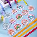 12 Sets Wooden Boho Rainbow Hall Passes for Classrooms Elementary Back to School Unbreakable Hall Pass Lanyards and School Passes Unbreakable Bathroom Passes for Classrooms Hall Library Nurse Office