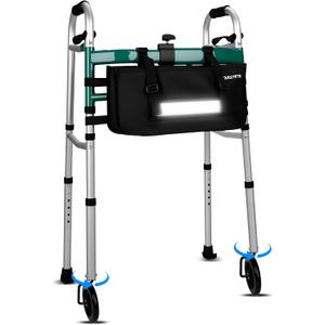 Foldable Walker with 360 Swivel Wheels & Motion Sensor Light, Lightweight Adjustable Height Rolling Walker for Seniors & Adults, Travel-Friendly Walking Frame with Large Storage Bag