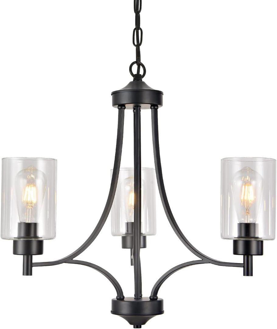 3 Lights Black Traditional Chandelier Rustic Kitchen Island Lighting Fixtures Hanging Clear Glass Cylinder Pendant Lights Classic Ceiling Light for Dining Room Bedroom Foyer 3 Lights Black Traditional Chandelier Rustic Kitchen Island Lighting Fixtures Hanging Clear Glass Cylinder Pendant Lights Classic Ceiling Light for Dining Room Bedroom Foyer