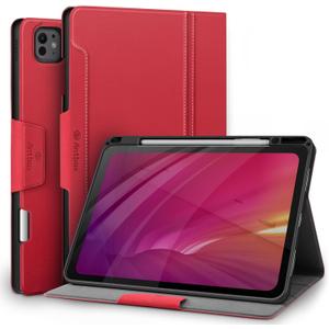 Antbox for iPad Pro 13 Inch Case M5 2025/M4 2024, Built-in Pencil Holder, Supports Pencil Pro/(USB-C), Auto Sleep/Wake, PU Leather (Red)