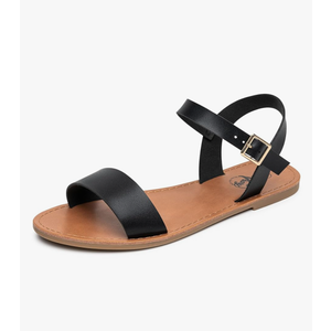 Trary Women's Dressy Summer Leather Flat Ankle Strap Gladiator Open Toe One Band Two Tone Adjustable Metal Buckle Comfortable Wedding Sandals, size 9