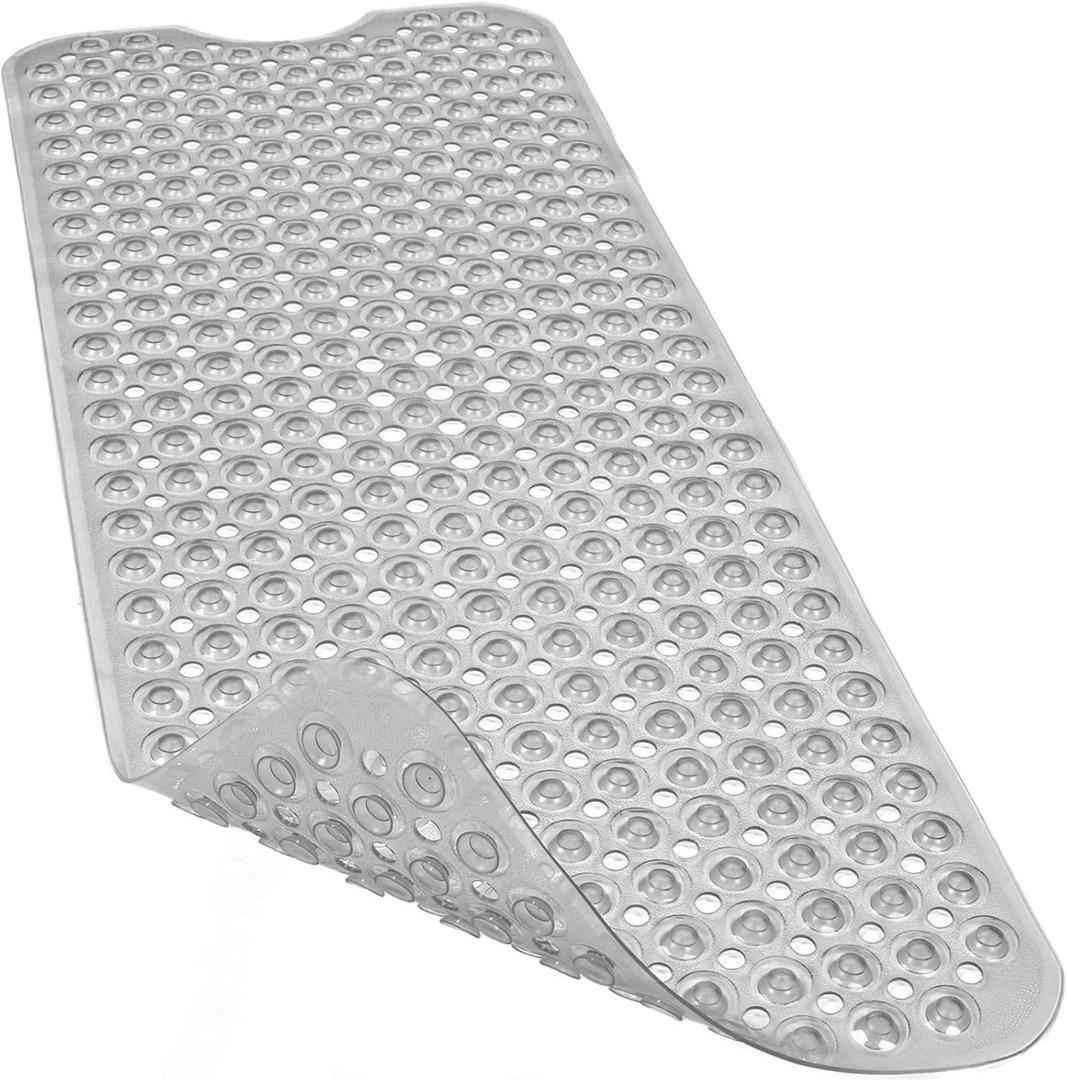 Linoows Bathtub and Shower Mats, 40x16 Inch Extra Large Non Slip Soft Bath Tub Mat with Suction Cups and Drain Holes for Bathroom Floor and Keep Tubs Clean, Machine Washable, Gray
