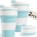 2Pcs Collapsible Cup for Traveling, Collapsible Silicone Travel Cup for Hot and 2 Drinks, Leak Proof Silicone Folding Travel Coffee Mug for Camping & Hiking, BPA Free 12oz Blue