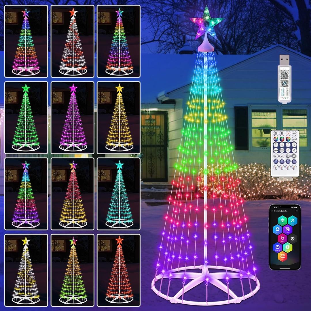 Forlivese 6FT Smart Christmas Cone Tree Light, 100+ Modes Christmas Tree Decorations Light Show with Remote APP Control, Music Sync, RGB Color Change Christmas Decorations for Xmas Outdoor Decor