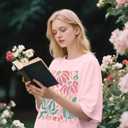 Boho Oversized Shirt Women Vintage Floral Shirts Daisy Flower Tshirt Wildflower Graphic Tees Casual Loose Tops (Pink, L)