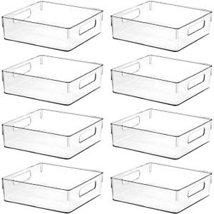 Clear Plastic Storage Bins, Home Bathroom Laundry Room Freezer Refrigerator Pantry Organizers and Storage Containers Fridge Organizer Bins Kitchen Organization Cabinet Medicine Bin for organizing (10.8 X 7.9 X 3.4)