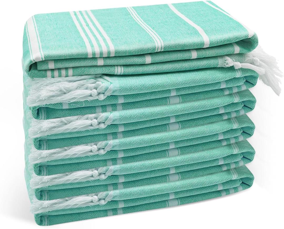 Eliamo Turkish Beach Towel Set of 6 Beach Towels Cotton Quick Dry Sand Free 36 x 71 inch Turkish Towel Oversized Lightweight Beach Towels Teal
