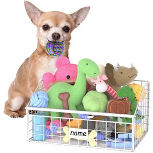 Kaiferty Indestructible Dog Toy basket, Small Toy Box for Dogs, Pet Toy Bin Dog Metal Basket for Toys, Dog Toy Storage, Dog Storage Organizer, Cat Dog Toy Box for Living Room Area (White)