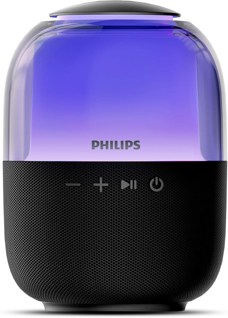 Philips S2108 Portable Bluetooth Speaker, 5W RMS, 7H Playtime, TWS Stereo Pairing, LED Light Effects, USB-C Charging  Punchy bass, Compact Wireless Speaker for Home, Outdoor, Travel
