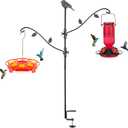 FEED GARDEN Deck Bird Feeder Pole, 42 Inches, Multiple Hooks, Adjustable, Detachable, Heavy Duty Steel, Stable, Black, BirdFeeders Porch for Deck Kit for Outside Bird Feeders and Plant Hangers