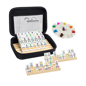 Mexican Train Dominoes Set with Numbers and 4 Wooden Trays/Racks, Double 12 Dominos Travel Set with 4 Tiles Holders, 91 Tiles Double 12 Colored Dominoes Game Set with Portable Case for Families Kids