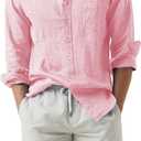JMIERR Mens Cotton Linen Casual Stylish Button Down Shirt Long Sleeve Dress Shirts (Gray, XXXL)