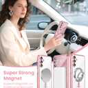 Magnetic for Samsung Galaxy A15 5G Case +2X Screen Protectors,Luxury Plated Gold Edge [Glitter Card&Wrist Strap] Slim Soft Crystal Clear TPU Shockproof Case Cover for Galaxy A15 5G-Pink