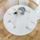 NLMUVW White Round Vinyl Tablecloth with Flannel Backing Elastic Edge, 100% Waterproof Oil Proof Fitted PVC Table Cloth Wipe Clean Table Cover for Kitchen Outdoor, 40"- 44"