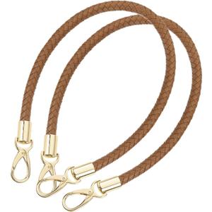 uxcell Leather Purse Strap, 2Pcs 60cm/23.62" Short Leather PU Braided Purse Replacement Handle with Metal Buckles for Underarm Bags, Handbags (Coffee Strap + Gold Clasp)