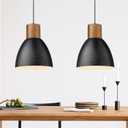 ELYONA 2 Pack Hammered Pendant Lights, 10.2” Industrial Metal Solid Wood Hanging Lamp, Modern Island Pendant Light Fixtures for Kitchen Bar, Farmhouse Dining Room, Bedroom, Living Room, Office, Black