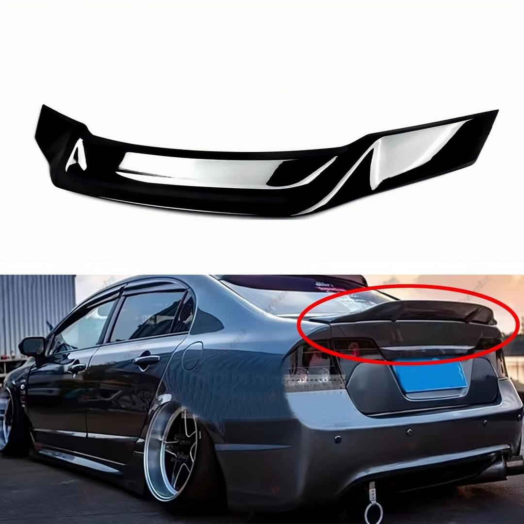 Rear Spoiler Compatible with 2006-2011 Honda Civic, Duckbill Fits for 2006 2007 2008 2009 2010 2011 4 Door Sedan, Exterior High Kick Trunk Tail Deck Lid Wing Lip (Glossy Black)