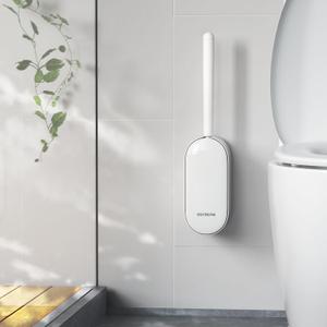 Toilet Bowl Brush and Holder, OSCIOSS Toilet Brush Set with Ergonomic Design, Compact Size, Durable Bristles, RV Toilet Brushes & Holders for Dead Corner Clean, White (1pack)