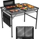 3x2 FT Folding Grill Table, Portable Camping Table for Outside, Adjustable Height Folding Table with Desktop & Mesh Bag, Lightweight Outdoor Table for Camping, Picnic, BBQ (3x2FT, Black)