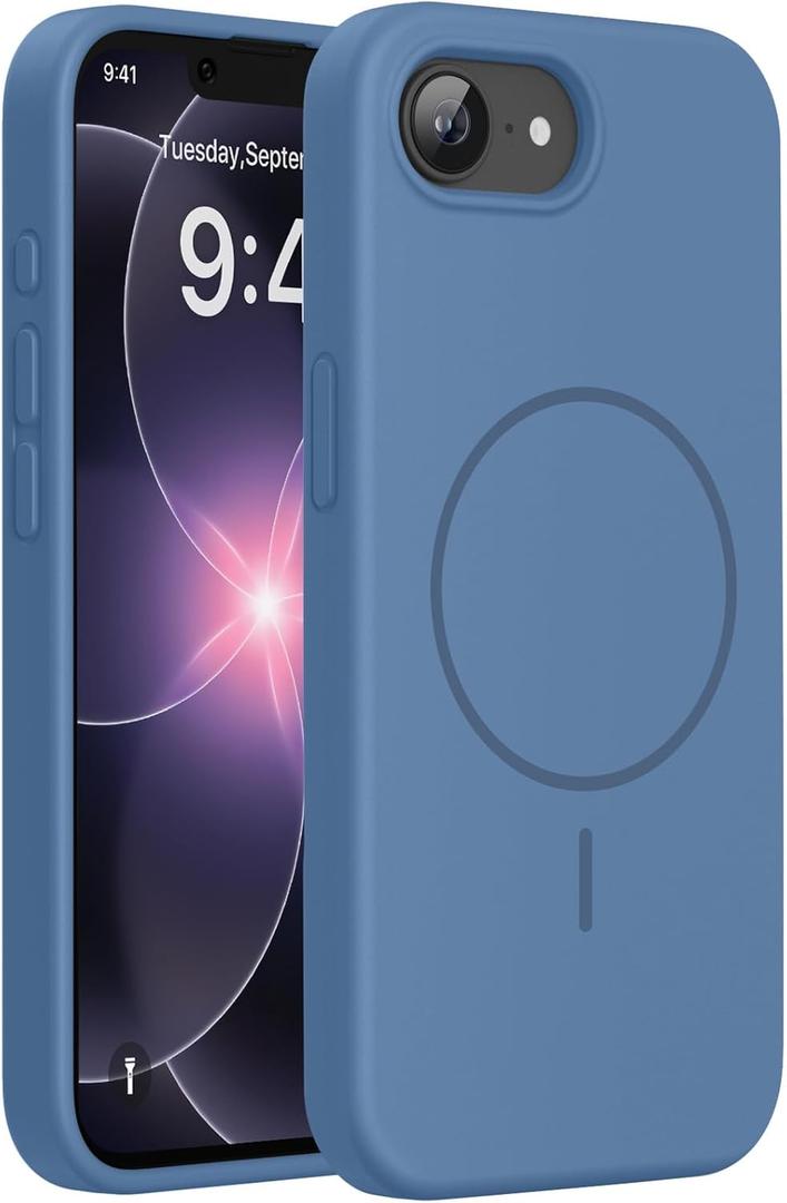 Miracase Magnetic for iPhone 17e Case & iPhone 16e Case, [Soft Anti-Scratch Microfiber Lining], Compatible with MagSafe, Silicone Shockproof Protection Phone Case for iPhone 17e/16e, Glass Blue