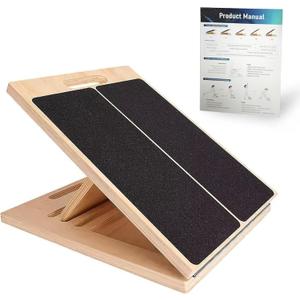 Adjustable 16.5"12" Wooden Slant Board 5-Angle Foldable Calf Stretcher & Squat Wedge for Home-Gym, Portable Incline Board, 350 lb Rated, 16.5" 12" 1.8"