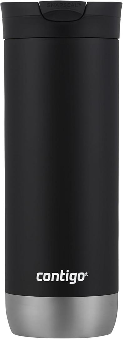 Huron VacuumInsulated Stainless Steel Travel Mug, 16oz Licorice  LeakProof Lid for Hot/Cold Beverages, Fits Most Cup Holdersand Brewers