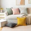 MIULEE Decorative Throw Pillow Covers for Couch Bed Livingroom 18x18 Inch Set of 2 Light Olive Green Boho Accent Throw Pllows Broadside Striped Patchwork Soft Corduroy Summer Pillowcases