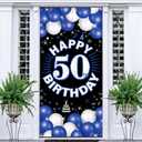 Happy 50th Birthday Decorations for Men & Women, Blue Fabric Banner Backdrop for 50 Year Old Birthday Party, Photo Booth Props, Yard Sign, Cake Table Decor, Door or Entrance Sign