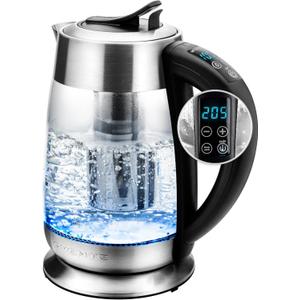 OVENTE Electric Glass Kettle Water Boiler 1.8 Liter BPA Free - 1500W w/Stainless Steel Infuser, Set Temperature Control, Auto Shut Off, Portable Fast Instant Heater for Coffee & Tea - KG661S (1.9 Quarts, Silver)