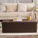 45.3 Inches Storage Ottoman Bench Foldable Seat Footrest Shoe Bench End of Bed Storage with Flipping Lid, 166L Storage Space, Linen Fabric Brown