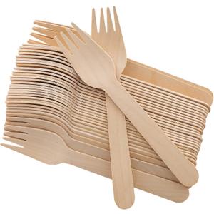  Disposable Wooden Forks -Pack of 100, 6.5" Length-Biodegradable, Natural Wooden Utensils, Great for Parties, Camping, Weddings & Dinner Events (Forks)