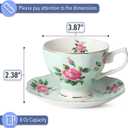 BTaT- Floral Tea Cups and Saucers, Set of 8, 8 oz, Fine Porcelain Teacup Set with Gold Trim for Afternoon Tea, Weddings, Parties & Gifting, Dishwasher Safe, Lightweight, Non-Toxic, Mothers Day Gift