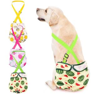 Avont 3 Pack Washable Female Dog Diaper with Suspender, Reusable Girl Doggie Diapers for Small Medium Large Doggy in Heat Cycle Period Incontinence (Medium,Yellow/Pink/Green)