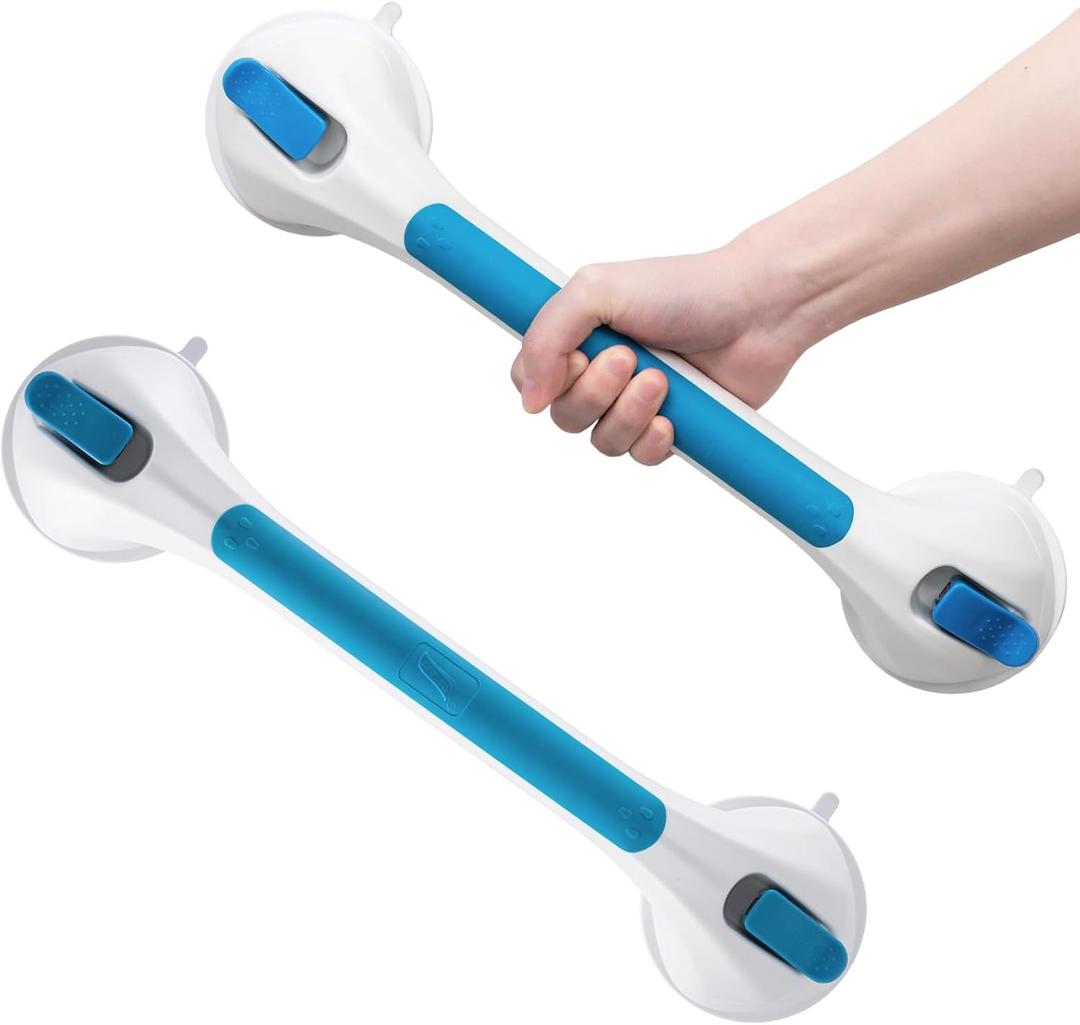 Grab Bars for Shower,Suction Shower Handles,2 Pack,16.8",Blue | stable safety grip for seniors,elderly,bathtubs&toilet,heavy duty drill-free waterproof removable,handrails,easy install