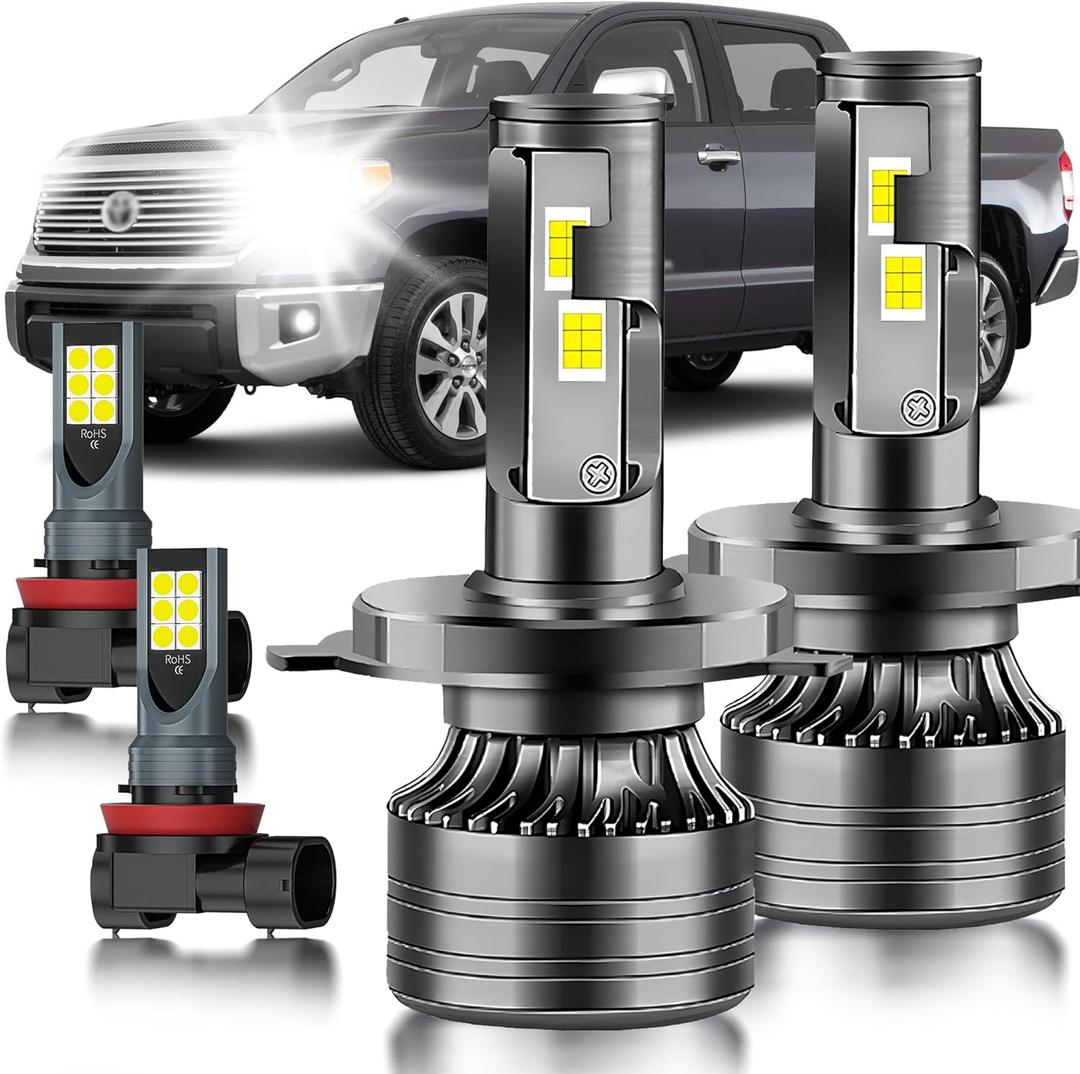 for 2014-2021 Toyota Tundra Fog Lights Bulbs Combo, 4pcs Super Bright White Dual Beam and Fog Lights Blubs Package