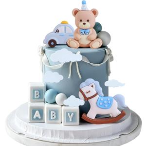 Blue Bear Cake Decoration Teddy Bear Blue White Balls Cake Topper Baby Shower Birthday Cake Decoration for Birthday Party Decorations