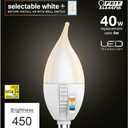 Feit Electric CA10 LED Candle Bulb Flame Tip, 40W Equivalent, Dimmable, Color Selectable 6-Way, 5CCT, E12 Candelabra Base, 90 CRI, 450 Lumens, Chandelier Bulb, 22-Year Life, CFF40/6WYCA/2, 2 Pack