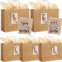 Kolldenn 5 Senses Gift Bags with Tags Kraft Paper Bag for Husband Wife Sight Smell Touch Taste Sound Five Sense Gift Bag Tissue Paper Greeting Card for Him Her Birthday(Brown,12.6 x 4.3 x 9.8 Inch)