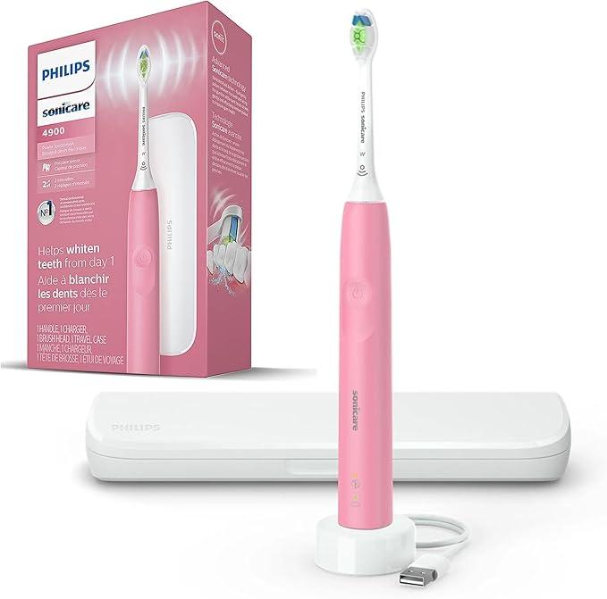 Philips Sonicare Electric Toothbrush, DiamondClean Brush Head, Rechargeable, Pressure Sensor, Sonic, Travel Case, 4900 Series, Pink